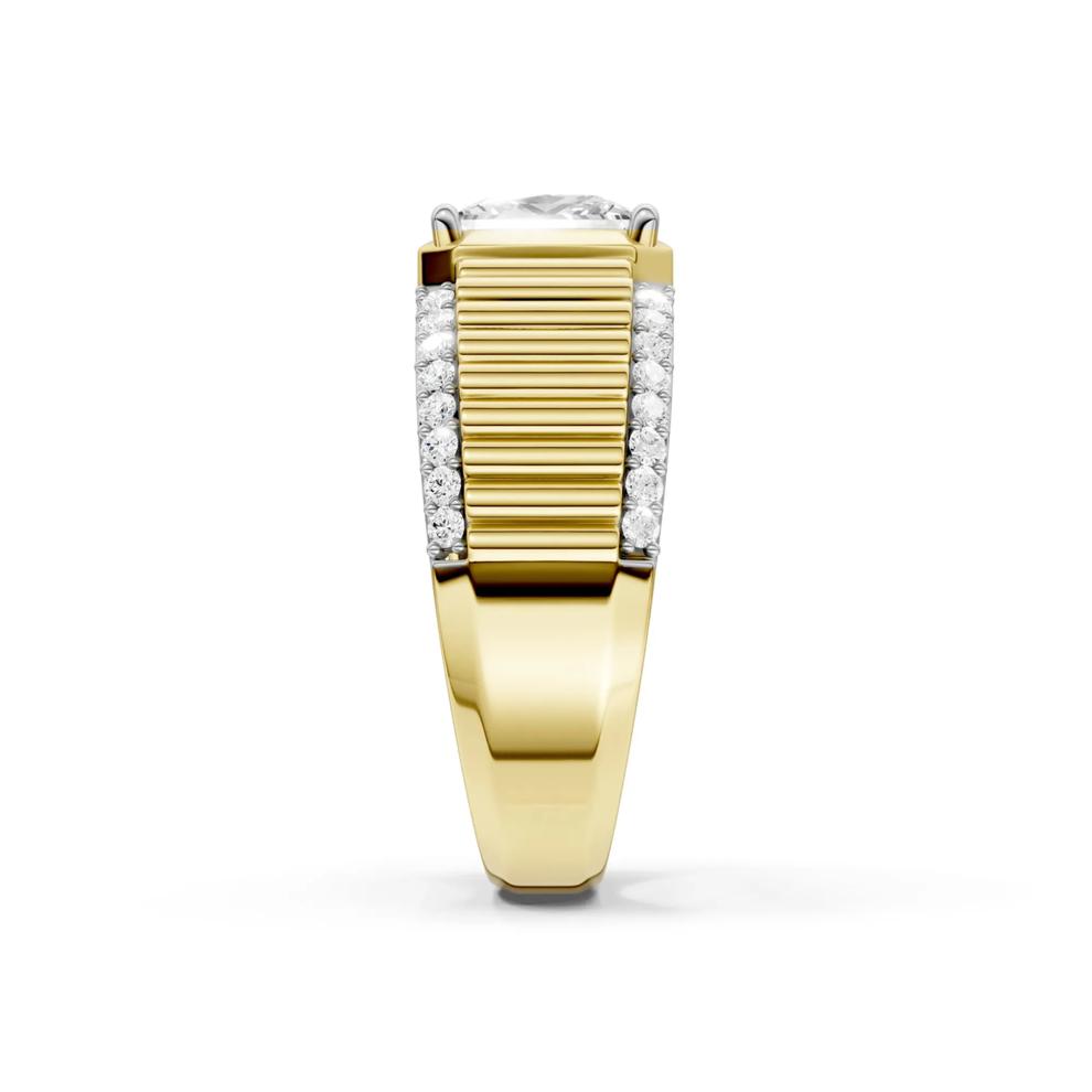 Men's Lab Grown Diamond Princess-Cut &amp; Round Ribbed Band in 10K Yellow Gold (2 1/3 ct. tw.) – Image 3 of 4