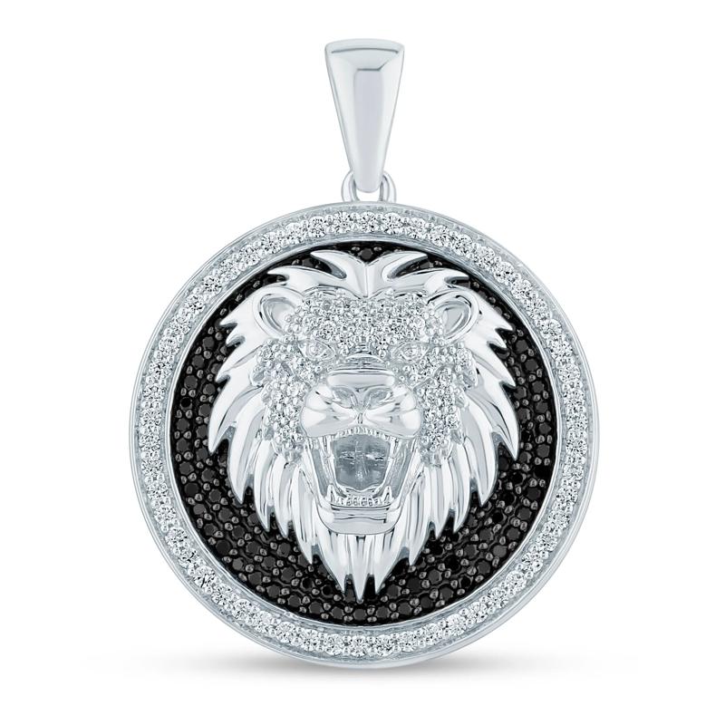 Black and White Diamond Lion Head Medallion Charm in 10K White Gold &#40;1 5/8 ct. tw.&#41; – Image 1 of 2