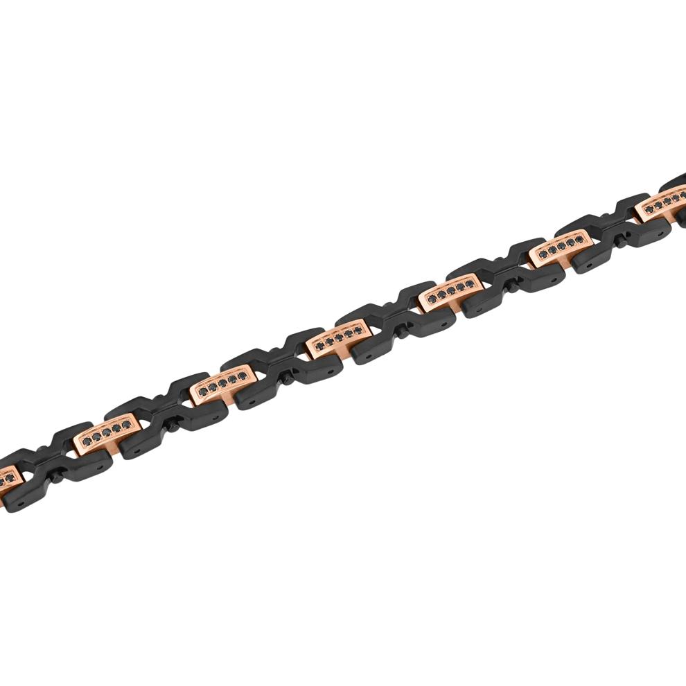 Men's Black Diamond Black &amp; Rose Ion-Plated Link Bracelet in Stainless Steel, 8.5" (1/2 ct. tw.) – Image 2 of 3