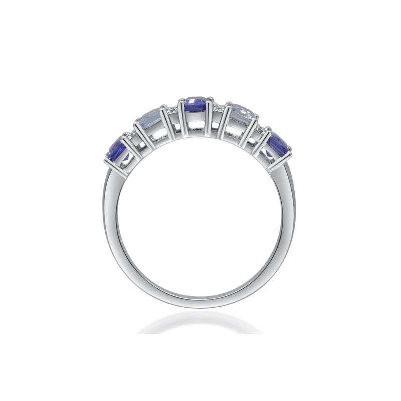 Tanzanite, Aquamarine &amp; Diamond Accent Ring in 10K White Gold – Image 2 of 5