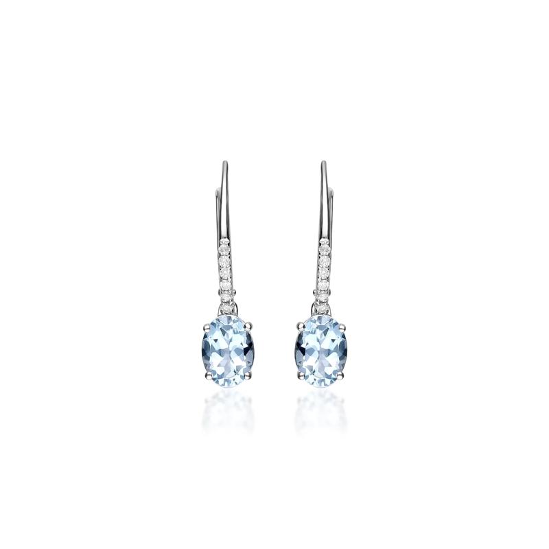 Aquamarine and Diamond Accent Drop Earrings in 10K White Gold – Image 2 of 3