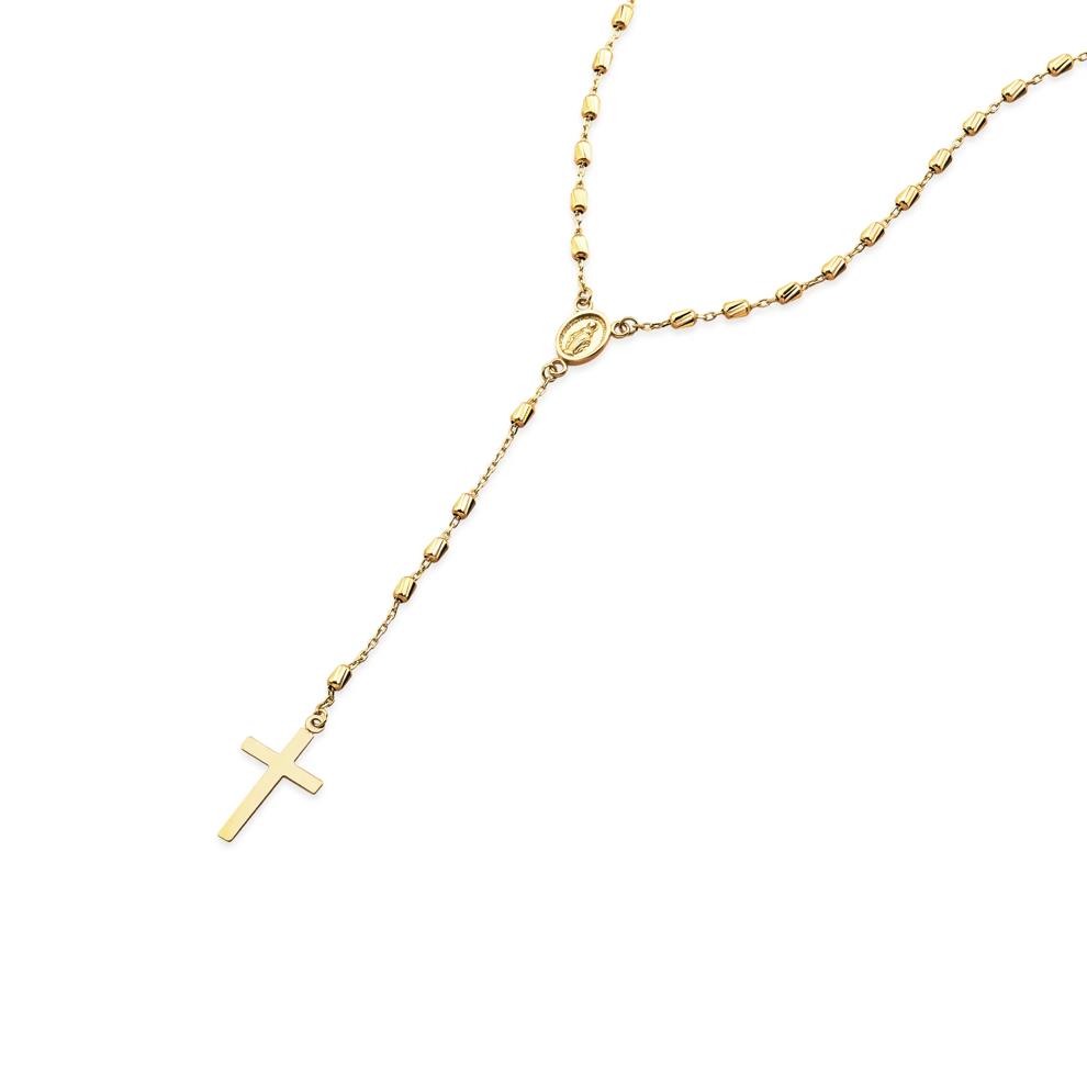 Diamond-Cut Cross &amp; Virgin Mary Lariat Necklace in 14K Yellow Gold, 20" – Image 3 of 4