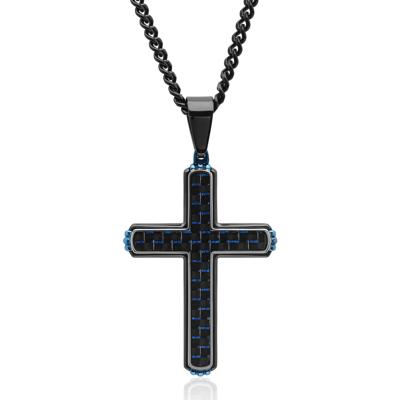 Cross Pendant in Black and Blue Ion-Plated Stainless Steel