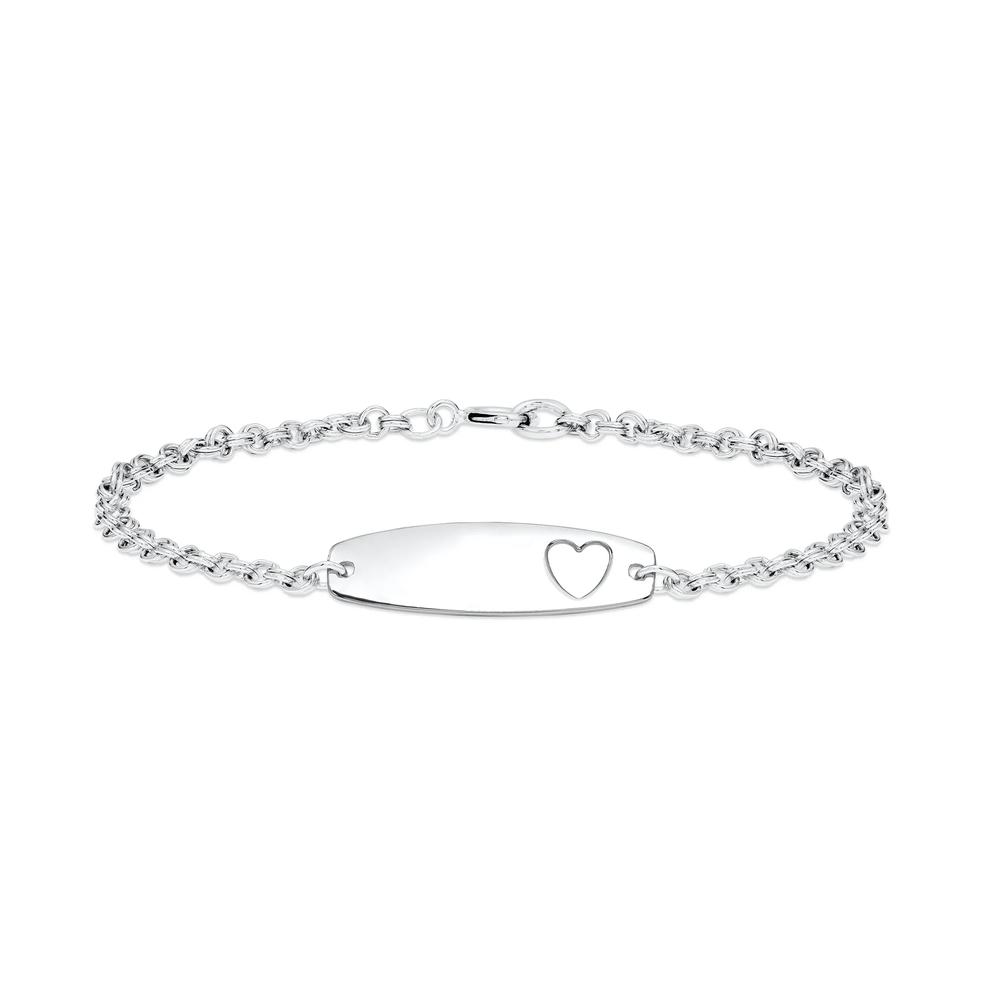 Children's Heart Cable Chain ID Bracelet in Sterling Silver, 6.25" – Image 1 of 2
