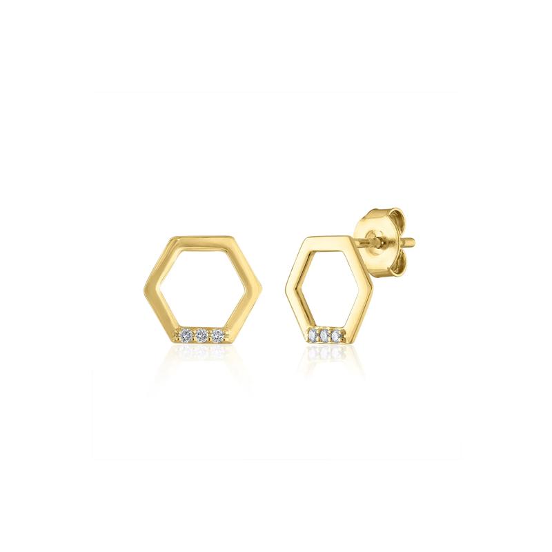 Diamond Accent Hexagon Stud Earrings in 14K Yellow Gold – Image 1 of 1