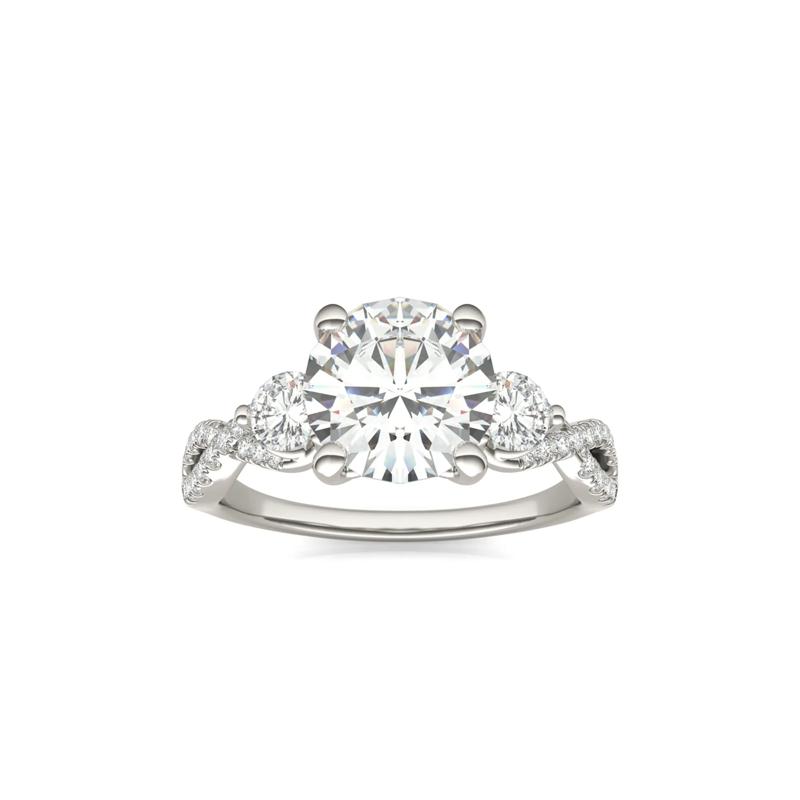 Lab Created Moissanite Twist-Shank Multi-Stone Engagement Ring in 14K White Gold – Image 2 of 6