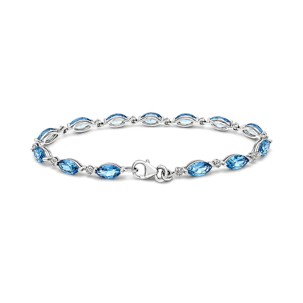 Marquise Blue Topaz &amp; Diamond Accent Line Bracelet in Sterling Silver – Image 2 of 2
