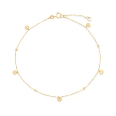 Diamond-Cut Dangle Disc Anklet in 14K Yellow Gold, 10"