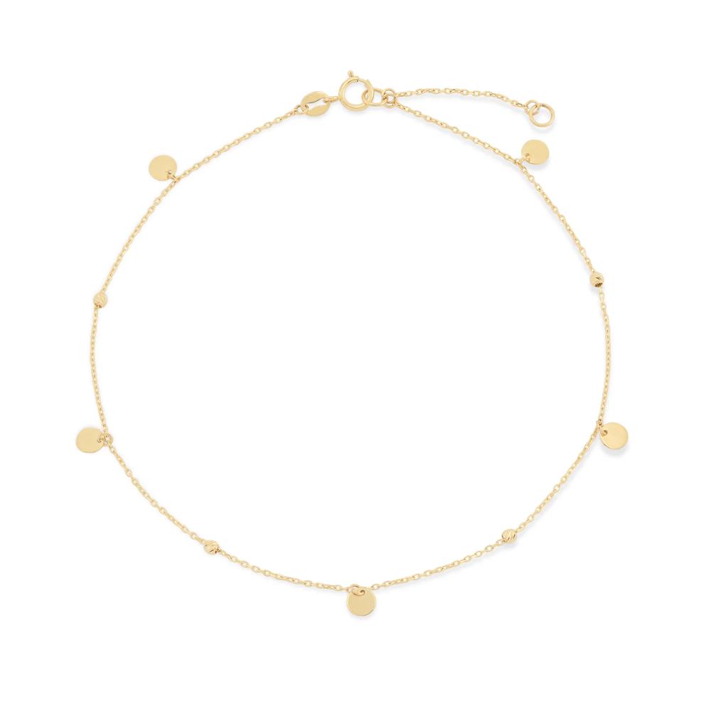 Diamond-Cut Dangle Disc Anklet in 14K Yellow Gold, 10" – Image 1 of 2