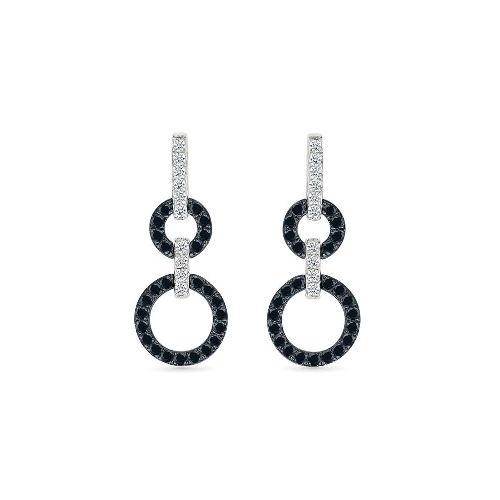 Black and White Diamond Circle Link Earrings in Sterling Silver – Image 3 of 3
