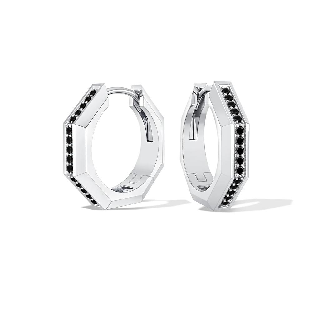 Men's Black Diamond Hoop Earrings in Sterling Silver (1/6 ct. tw.) – Image 1 of 2