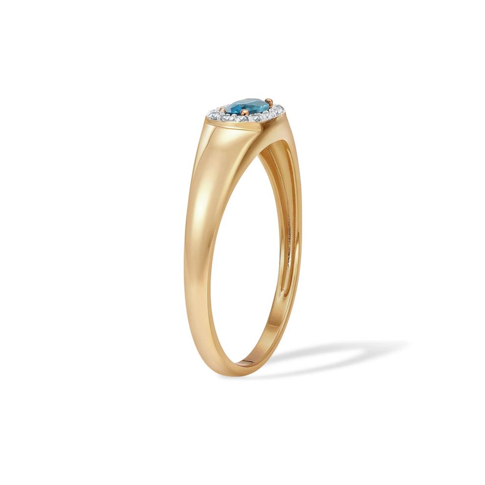 London Blue Topaz Oval Center &amp; Diamond Accent Ring in 10K Yellow Gold – Image 2 of 4