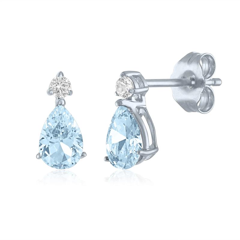 Aquamarine and Lab-Created White Sapphire Birthstone Earrings in 10K White Gold – Image 1 of 1