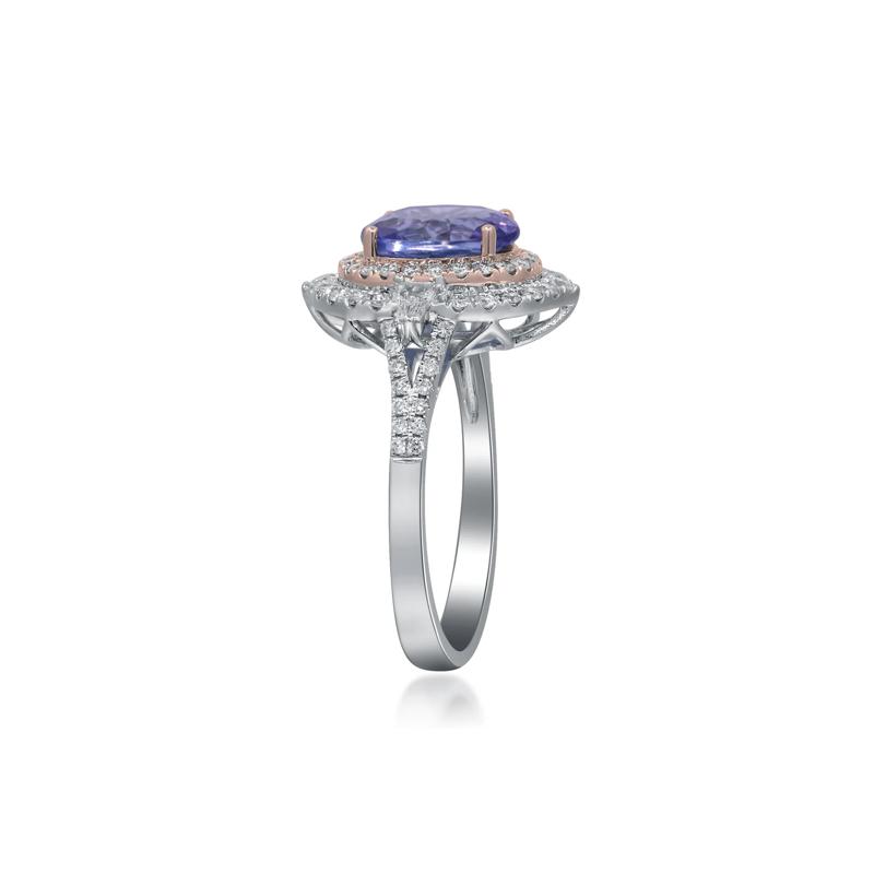Tanzanite and Diamond Halo Ring in 14K White and Yellow Gold &#40;1/2 ct. tw.&#41; – Image 3 of 4