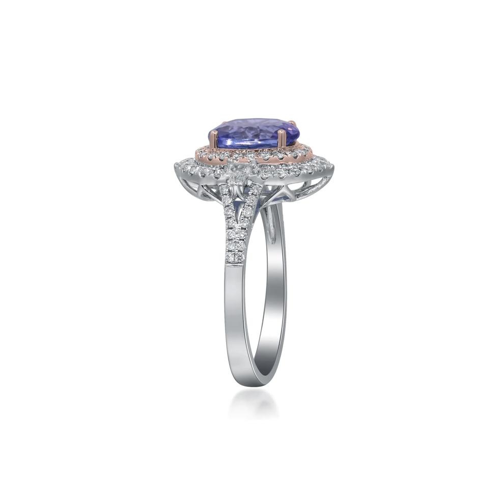 Tanzanite and Diamond Halo Ring in 14K White and Yellow Gold (1/2 ct. tw.) – Image 3 of 4