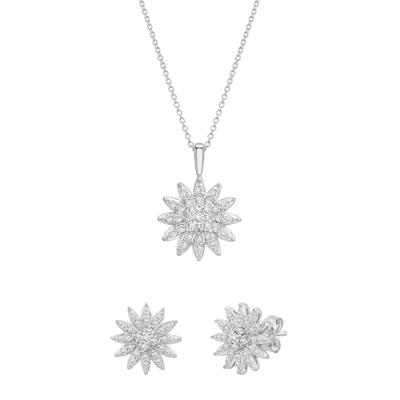 Diamond Flower Pendant & Stud Earrings Boxed Set in Sterling Silver (1/2 ct. tw.)