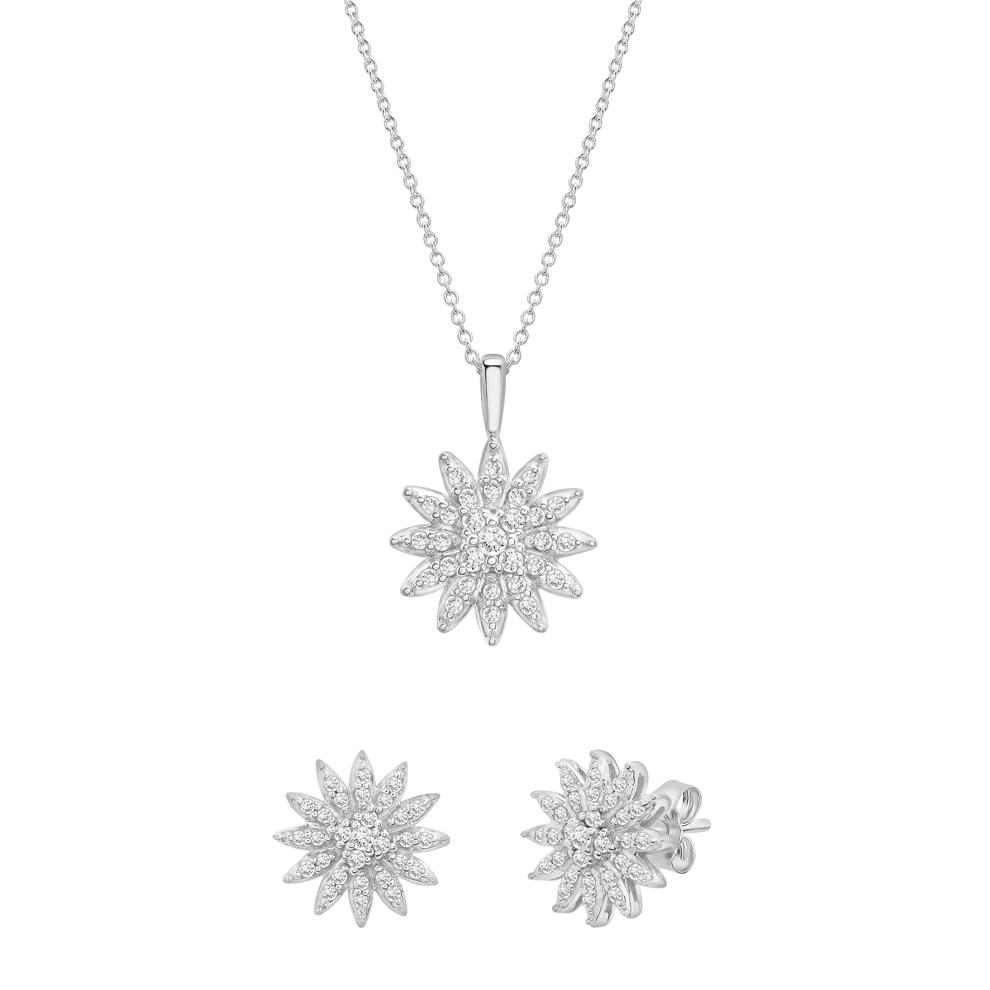 Diamond Flower Pendant &amp; Stud Earrings Boxed Set in Sterling Silver (1/2 ct. tw.) – Image 1 of 6