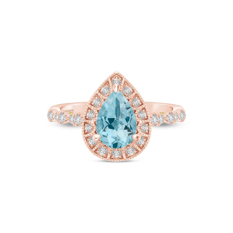 Pear-Shaped Blue Topaz and Diamond Engagement Ring in 14K Rose Gold &#40;1/4 ct. tw.&#41; – Image 1 of 3