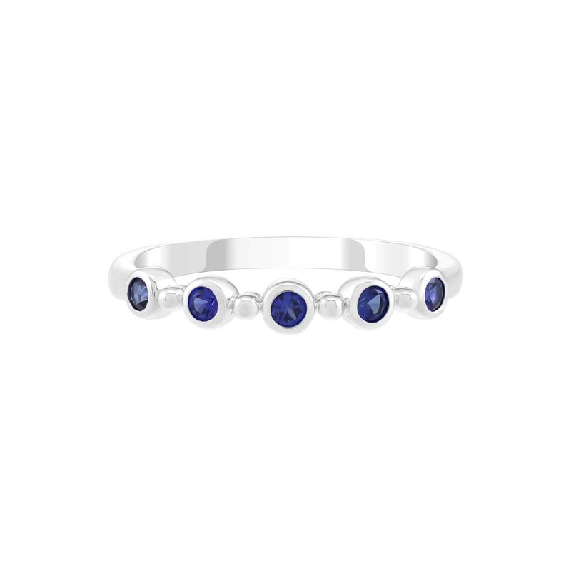 Lab-Created Blue Sapphire Bezel Stack Ring in Sterling Silver – Image 1 of 3