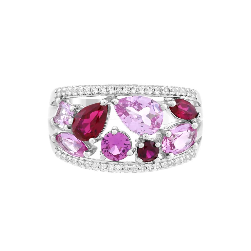 Multicut Lab-Created Pink and White Sapphire and Lab-Created Ruby Ring in Sterling Silver – Image 1 of 3