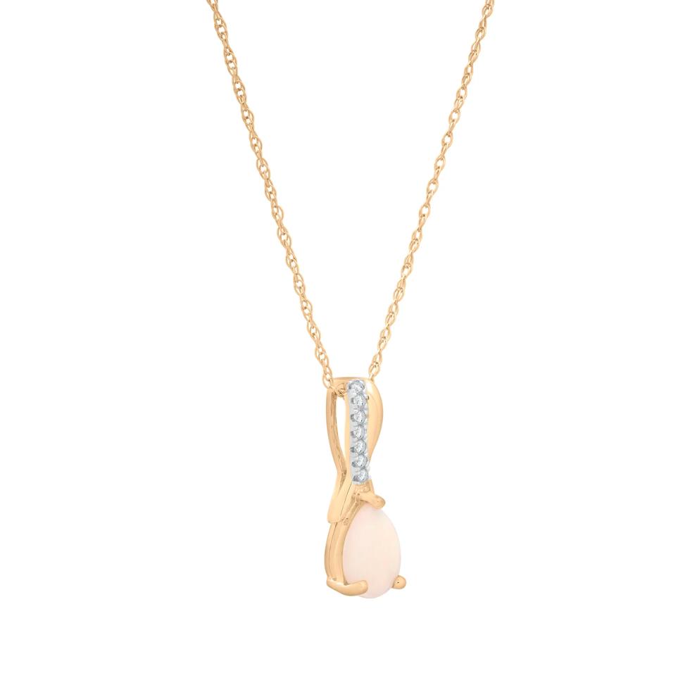 Australian Opal and Diamond Accent Drop Pendant in 10K Yellow Gold – Image 2 of 4