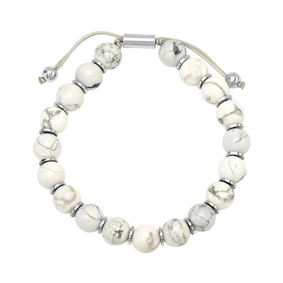 Men's Howlite Beaded Bracelet in Sterling Silver – Image 1 of 1