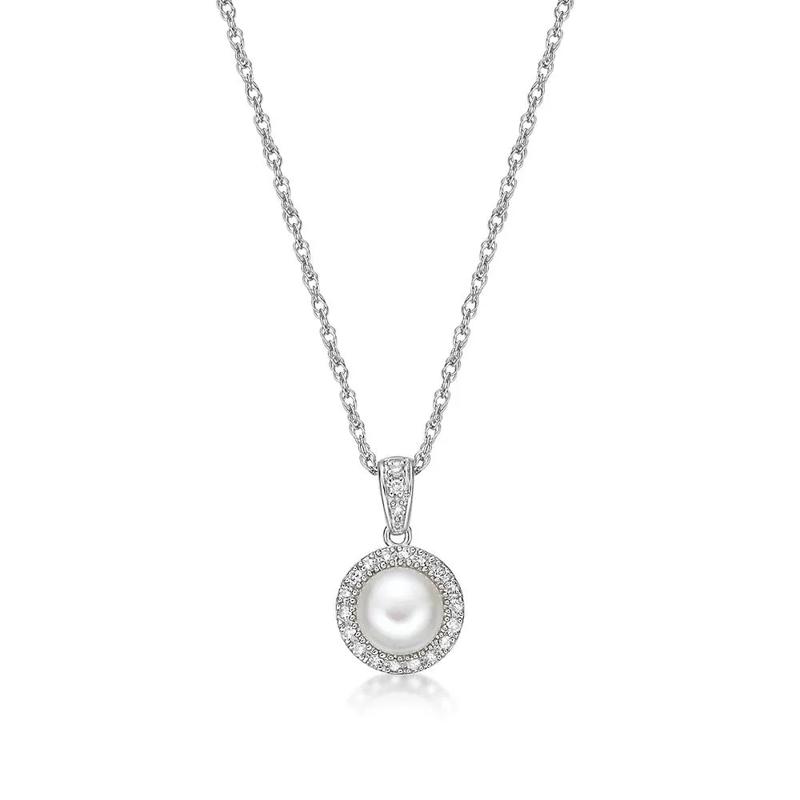 Freshwater Cultured Pearl &amp; 1/10 ct. tw. Diamond Pendant in Sterling Silver  – Image 4 of 4