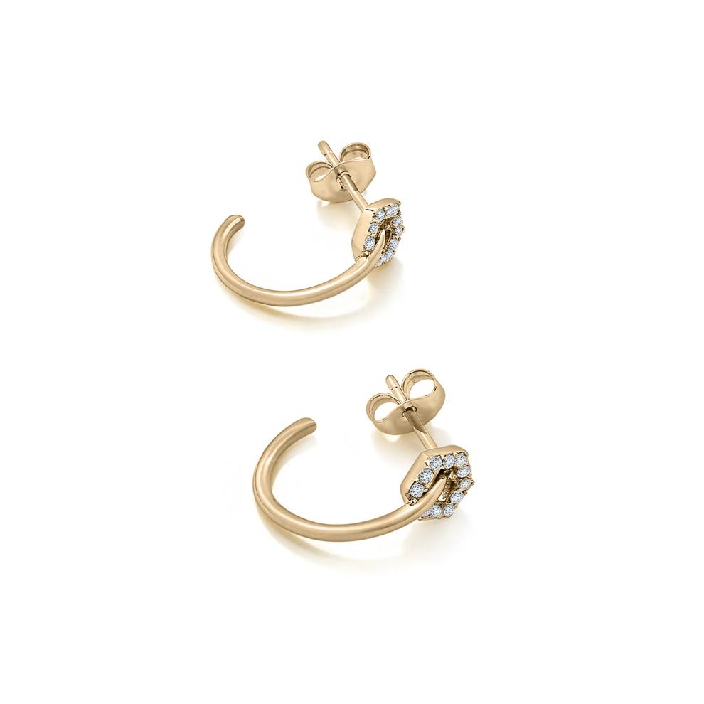 Diamond Hexagon J-Hoop Earrings in 10K Yellow Gold (1/10 ct. tw.) – Image 2 of 2