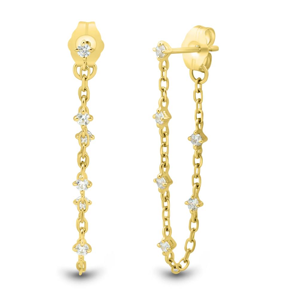 Lab Grown Diamond Dangle Chain Earrings in 10K Yellow Gold (1/4 ct. tw.) – Image 1 of 2