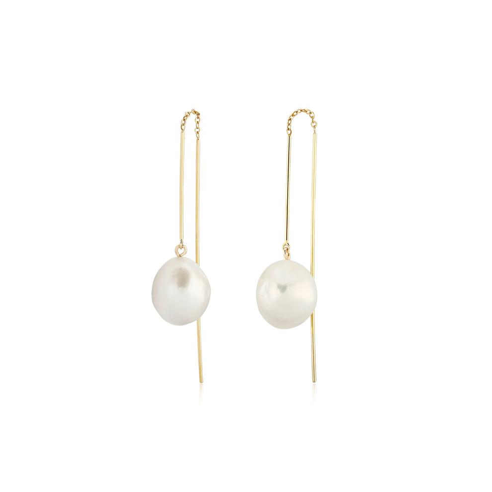 Baroque Freshwater Cultured Pearl Threader Earrings in 14K Yellow Gold – Image 1 of 2