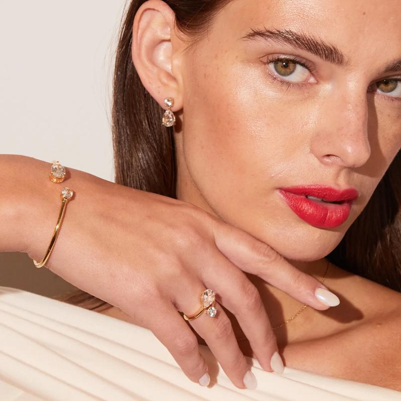 Lab-Created White Sapphire Pear Drop Earrings in Vermeil – Image 3 of 6