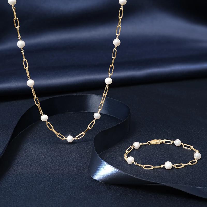 Pearl and Paperclip Chain Station Necklace in Vermeil, 18&quot; – Image 7 of 7