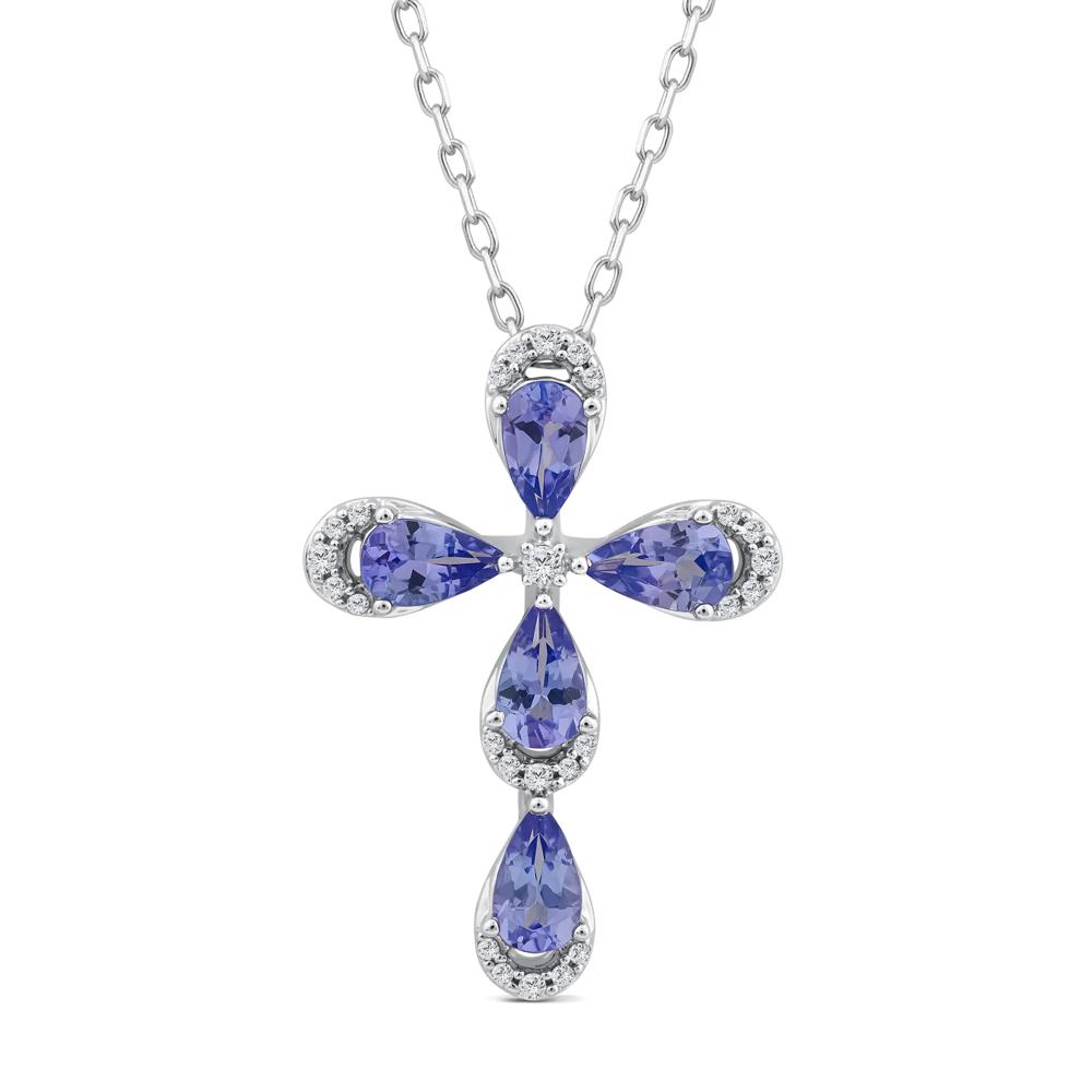 Tanzanite and Diamond Cross Pendant in 10K White Gold (1/10 ct. tw.) – Image 1 of 3