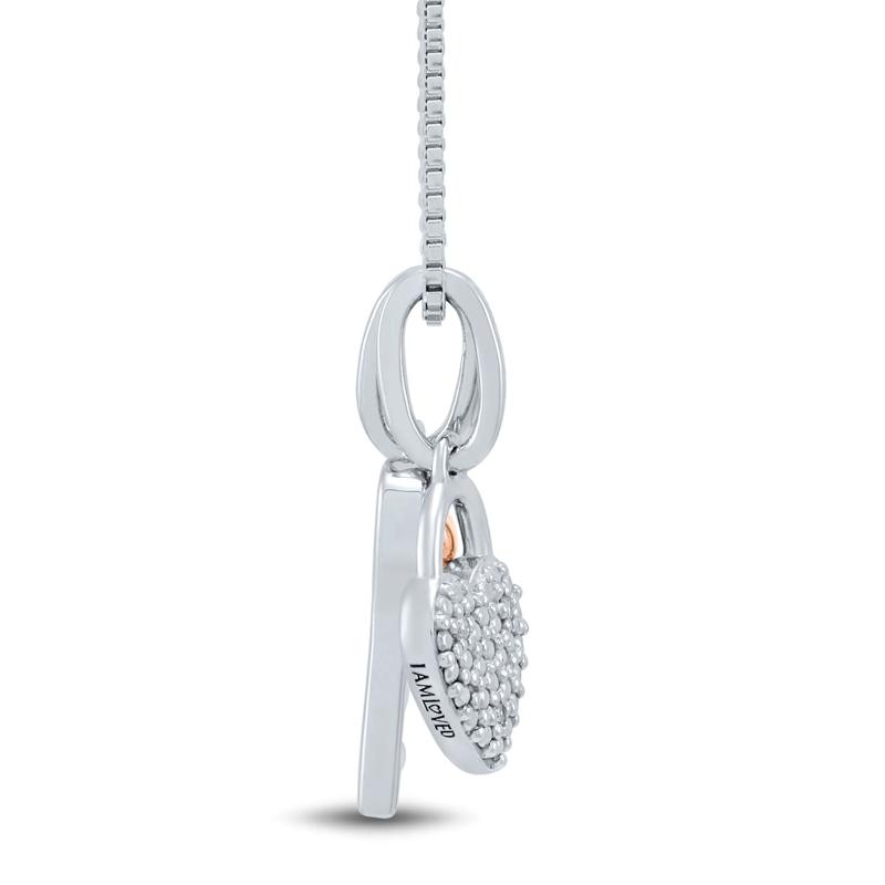 Diamond Accent Heart and Key Necklace in Sterling Silver and 14K Rose Gold – Image 2 of 3