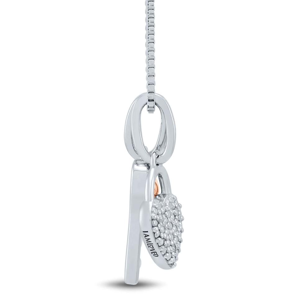 Diamond Accent Heart and Key Necklace in Sterling Silver and 14K Rose Gold – Image 2 of 3