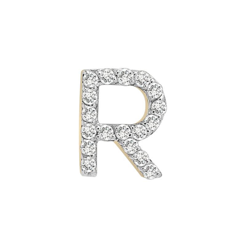 Single-Letter Stud Earring &ldquo;R&rdquo; with Diamond Accents in 10K Yellow Gold – Image 1 of 2