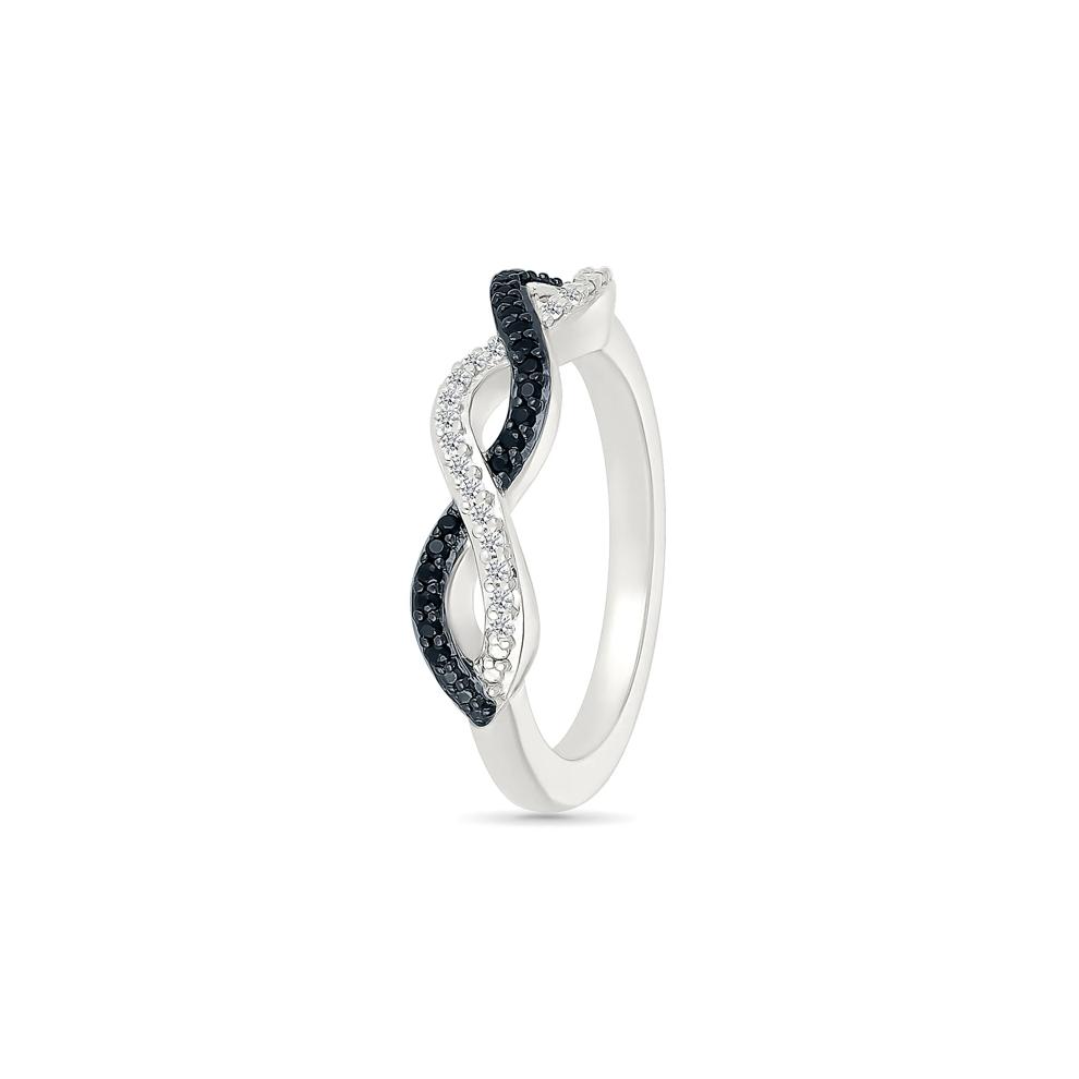 Black and White Diamond Twist Ring in Sterling Silver (1/5 ct. tw.) – Image 4 of 5