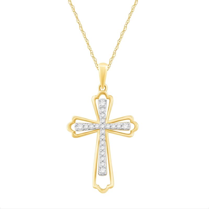 Diamond Cross Pendant in 10K Yellow Gold &#40;1/5 ct. tw.&#41; – Image 1 of 3
