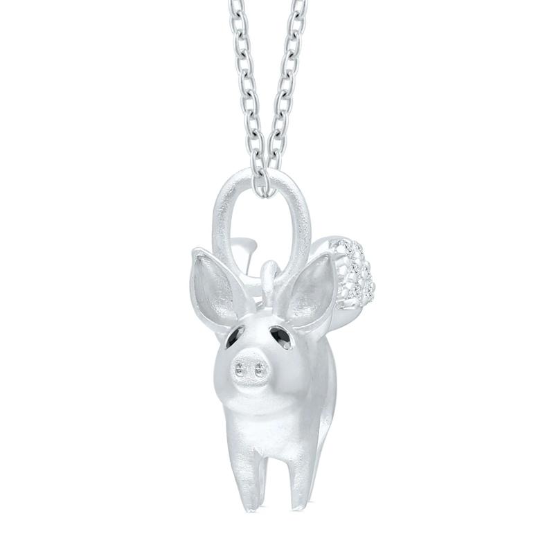 Flying Pig Diamond Accent Pendant in Sterling Silver – Image 2 of 3