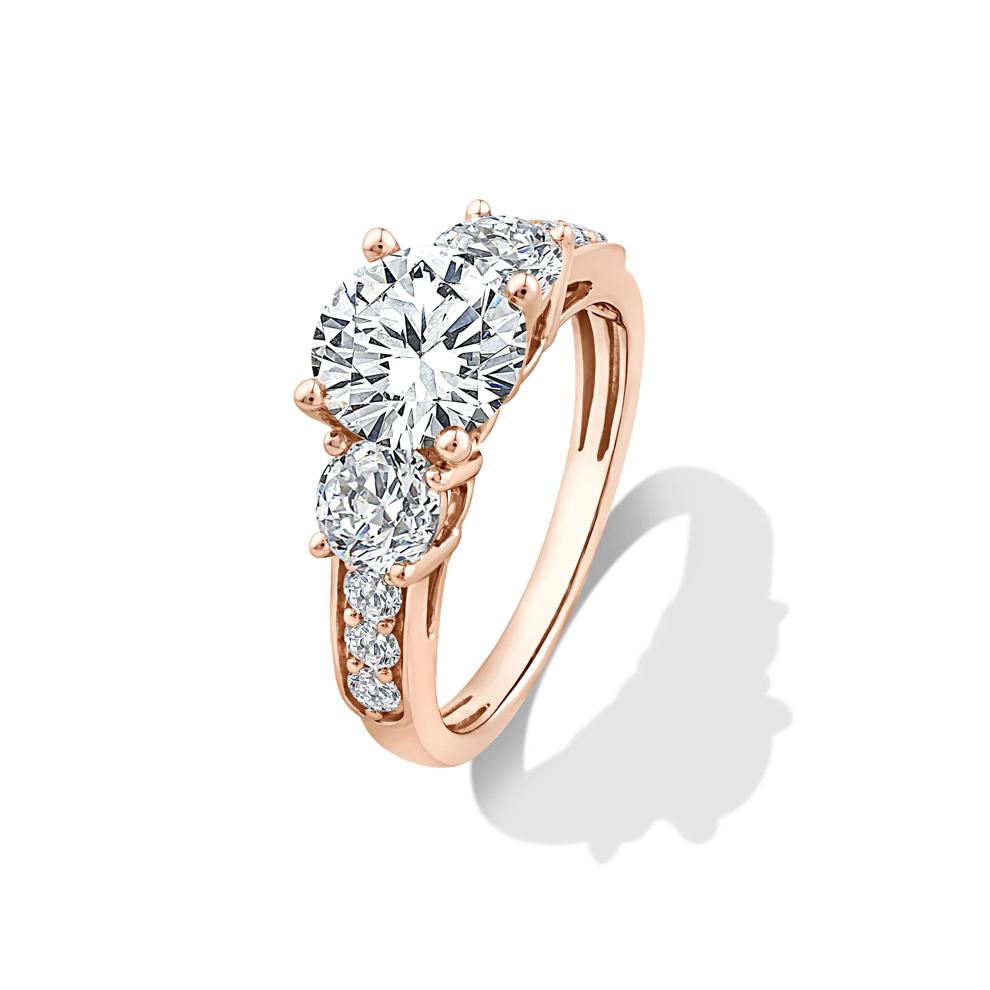 Lab Grown Diamond Round Center Three-Stone Engagement Set in 10K Rose Gold (4 ct. tw.) – Image 4 of 6