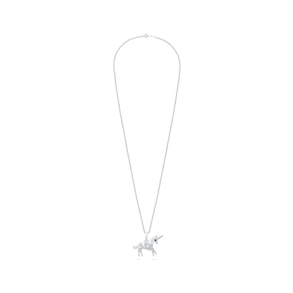 Black Diamond Accent Origami Unicorn Pendant Necklace in Sterling Silver – Image 3 of 4