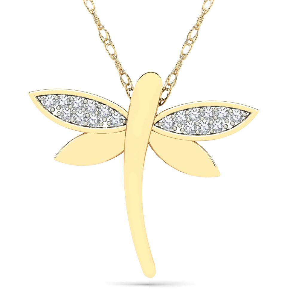 Diamond Accent Dragonfly Pendant in 10K Yellow Gold – Image 1 of 4