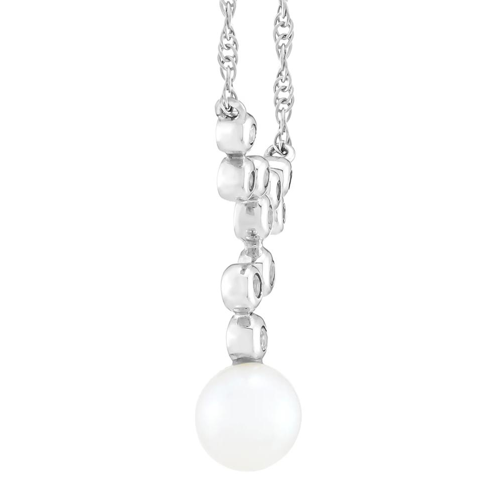 Freshwater Cultured Pearl and Lab-Created White Sapphire Bezel Scatter Necklace in Sterling Silver – Image 2 of 3