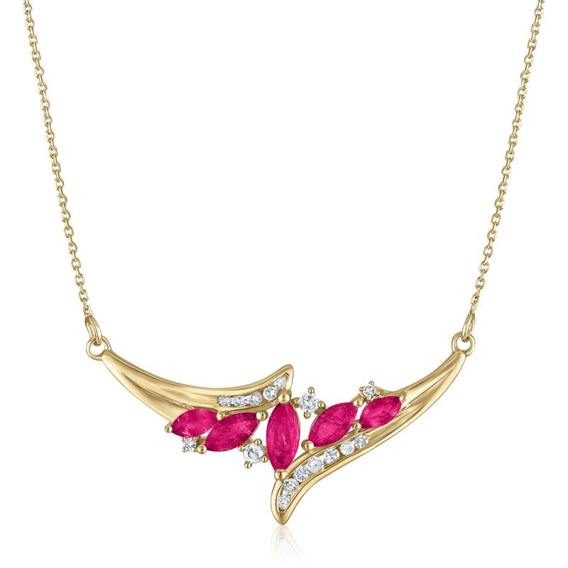Diamond and Marquise Ruby Necklace in 14K Yellow Gold, 1/7 ct. tw – Image 1 of 3