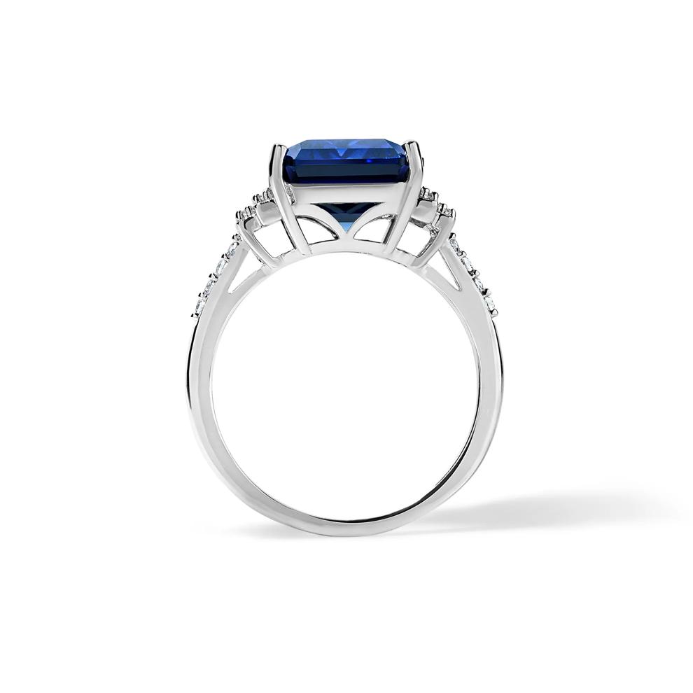 Lab-Created Blue Sapphire &amp; Lab-Created White Sapphire Cocktail Ring in Sterling Silver – Image 2 of 4