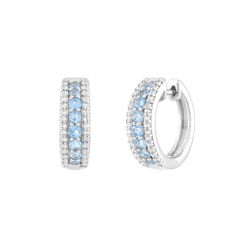 Blue Topaz and Lab-Created White Sapphire Graduated Hoop Earrings in Sterling Silver – Image 1 of 1