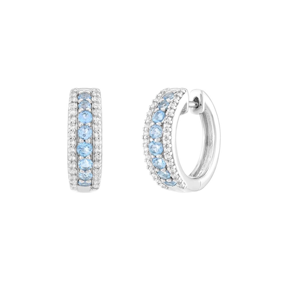 Blue Topaz and Lab-Created White Sapphire Graduated Hoop Earrings in Sterling Silver – Image 1 of 1