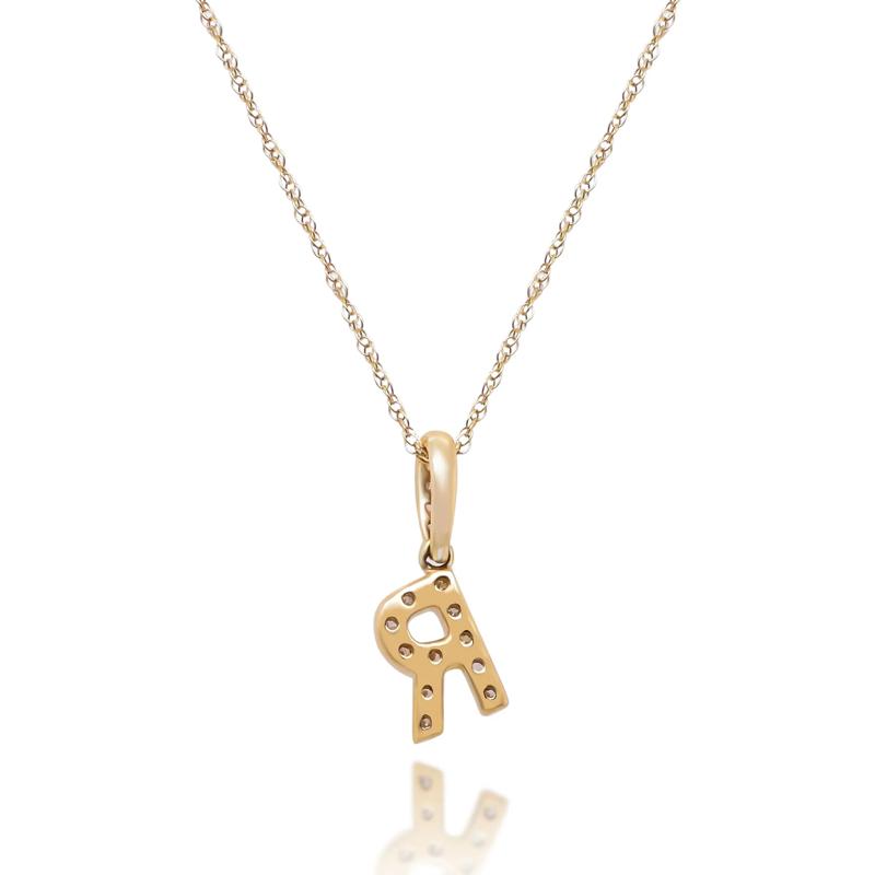Diamond R Initial Pendant in 10K Yellow Gold (1/10 ct. tw.) – Image 3 of 4