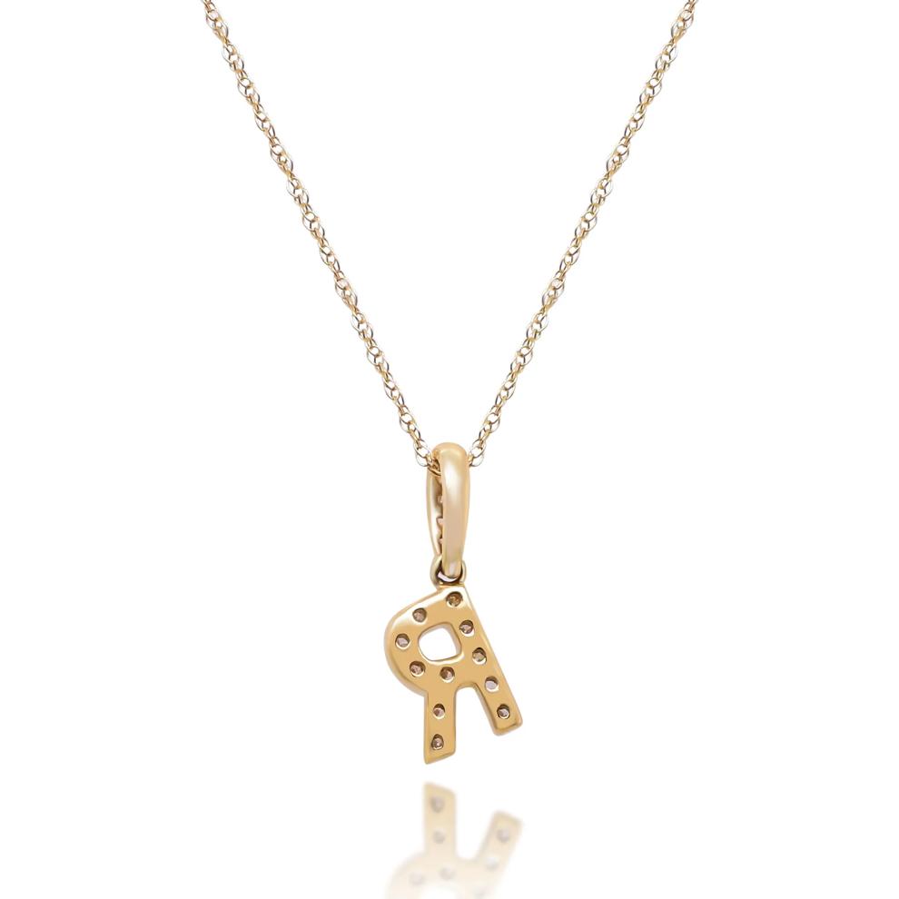 Diamond R Initial Pendant in 10K Yellow Gold (1/10 ct. tw.) – Image 3 of 4
