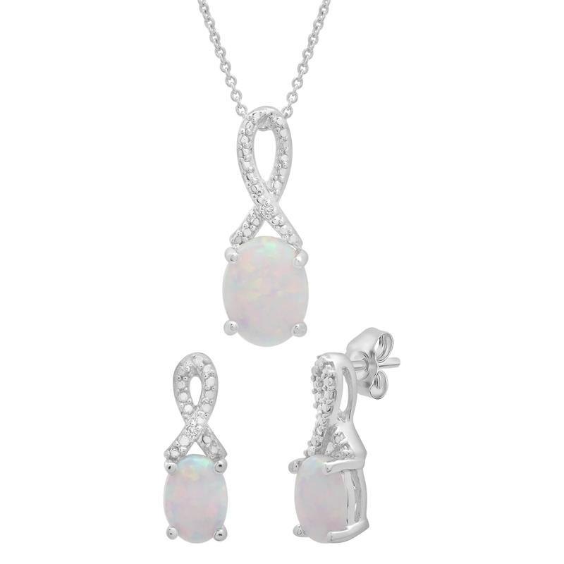 Lab-Created Opal and Diamond Accent Pendant &amp; Earrings Boxed Set in Sterling Silver – Image 1 of 6